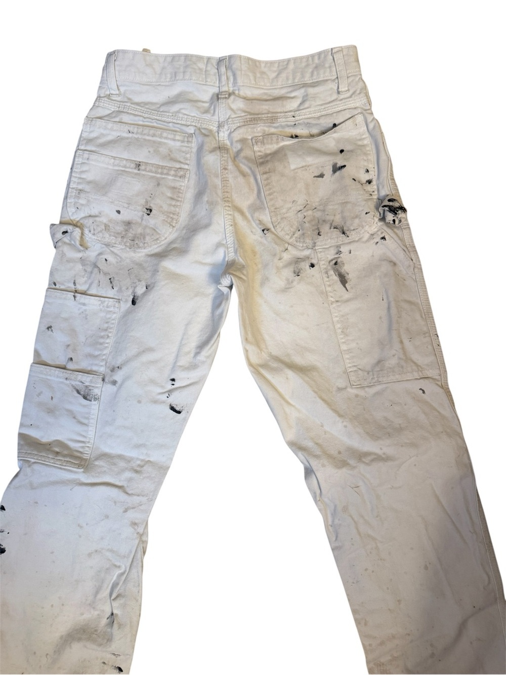 White Painter Carpenter Style Work Pants with Paint Splatter - Picture 3 of 9